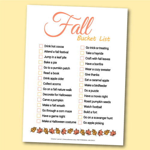 Printable Fall Bucket List Printable Fall Bucket List