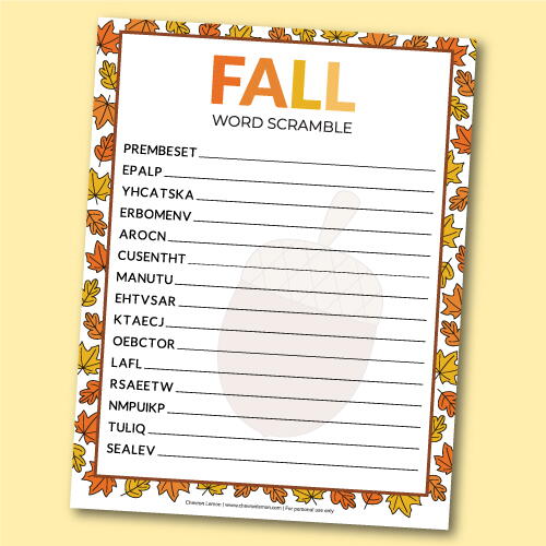 Printable Fall Word Scramble Printable Fall Word Scramble