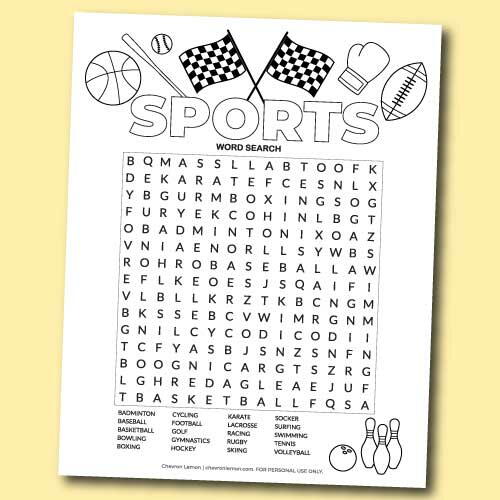 Printable Sports Word Search Printable Sports Word Search