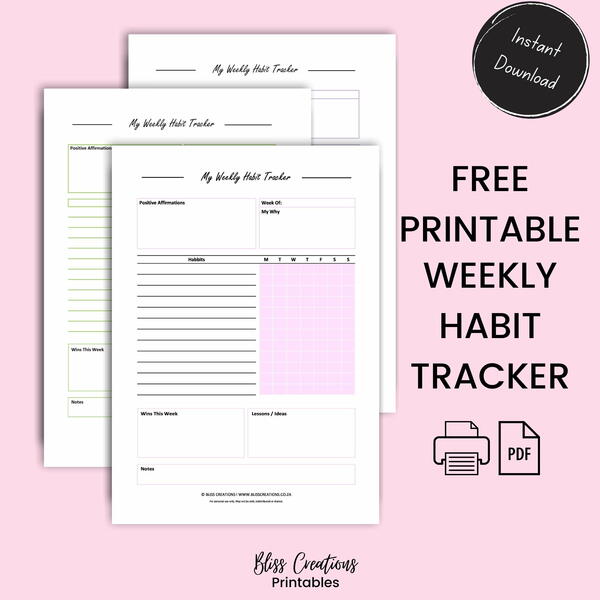 Free Printable Weekly Habit Tracker Free Printable Weekly Habit Tracker