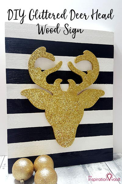 Diy Glittered Deer Wood Sign