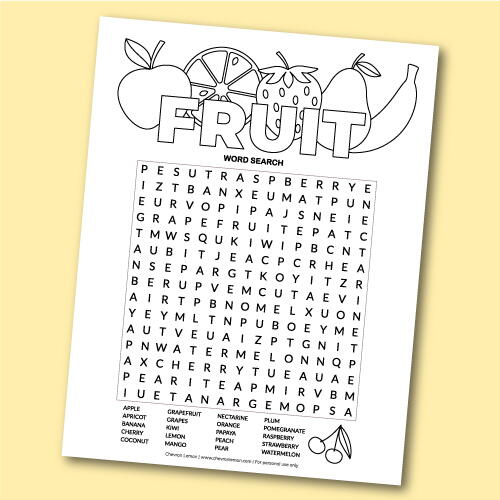 Printable Fruit Word Search Printable Fruit Word Search