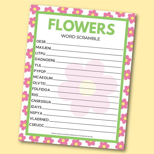 Printable Flowers Word Scramble Printable Flowers Word Scramble