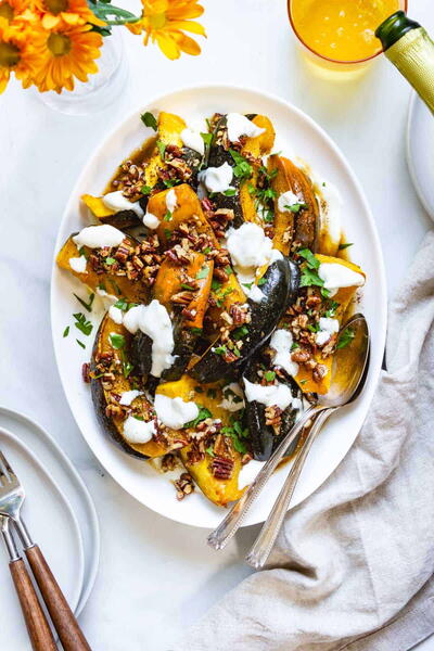 Roasted Acorn Squash With Yogurt Pecans And Browned Butter Roasted Acorn Squash With Yogurt, Pecans, And Browned Butter
