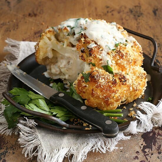 Whole Roasted Cauliflower With Parmesan Cream Sauce Whole Roasted Cauliflower With Parmesan Cream Sauce