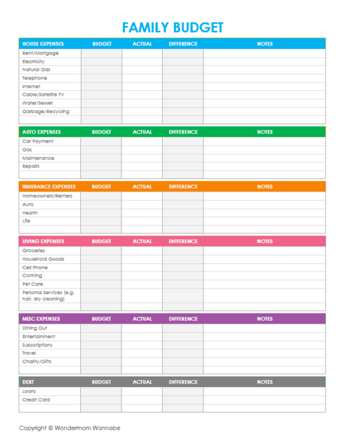Free Printable Family Budget Worksheets Free Printable Family Budget Worksheets
