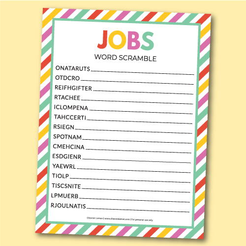 Printable Jobs Word Scramble Printable Jobs Word Scramble