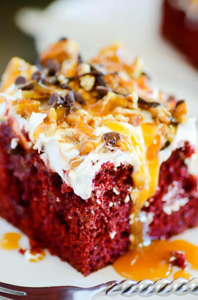 Red Velvet Turtle Poke Cake Red Velvet Turtle Poke Cake