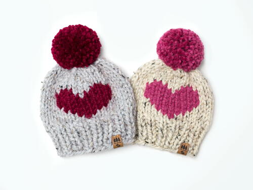 Chunky Heart Hat Winter Toque Children Women Valentines Day Chunky Heart Hat Winter Toque Children Women Valentine's Day