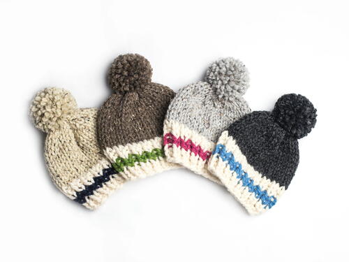 Roots Red Stripe Work Sock Monkey Hat Children Women Chunky Pompom Roots Red Stripe Work Sock Monkey Hat Children Women Chunky Pompom