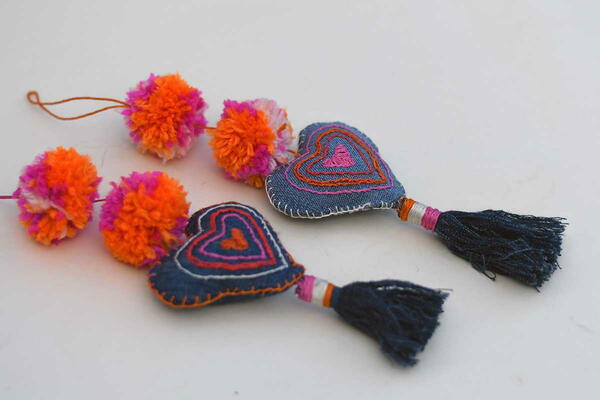 Hanging Coloful Denim Hearts Hanging Coloful Denim Hearts