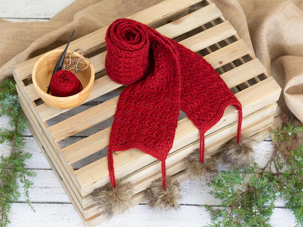 Cranberry Twist Scarf Pattern with Pom-Poms Cranberry Twist Scarf Pattern with Pom-Poms