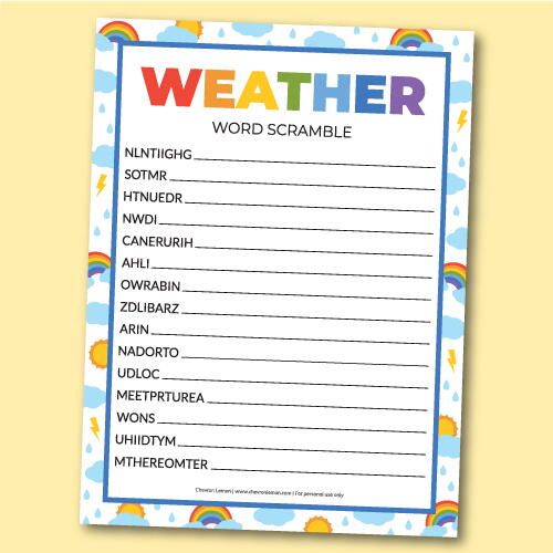 Printable Weather Word Scramble Printable Weather Word Scramble
