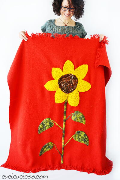 Giant Embroidered Sunflower Blanket Giant Embroidered Sunflower Blanket