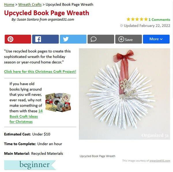 Upcycled Book Page Wreath