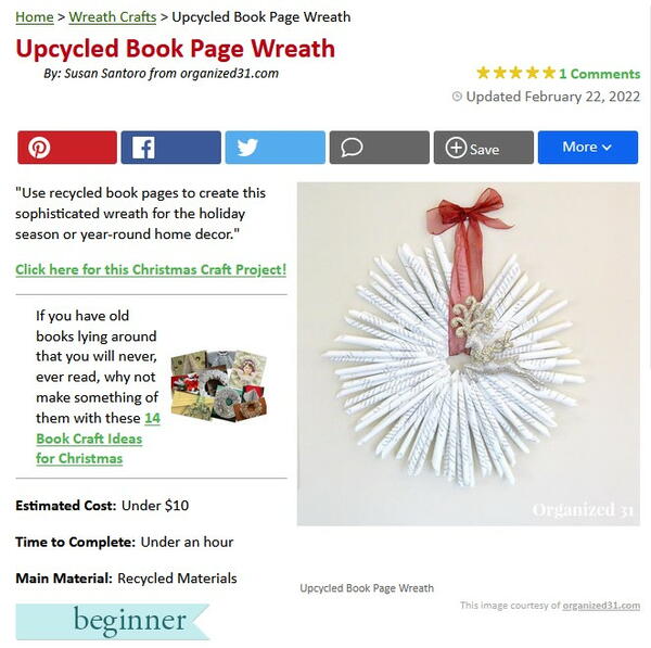 Upcycled Book Page Wreath Upcycled Book Page Wreath