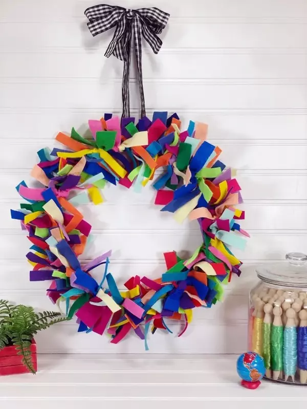 Upcycled Rainbow Scrap Wreath Upcycled Rainbow Scrap Wreath