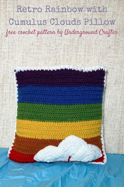 Retro Rainbow With Cumulus Clouds Pillow Retro Rainbow With Cumulus Clouds Pillow