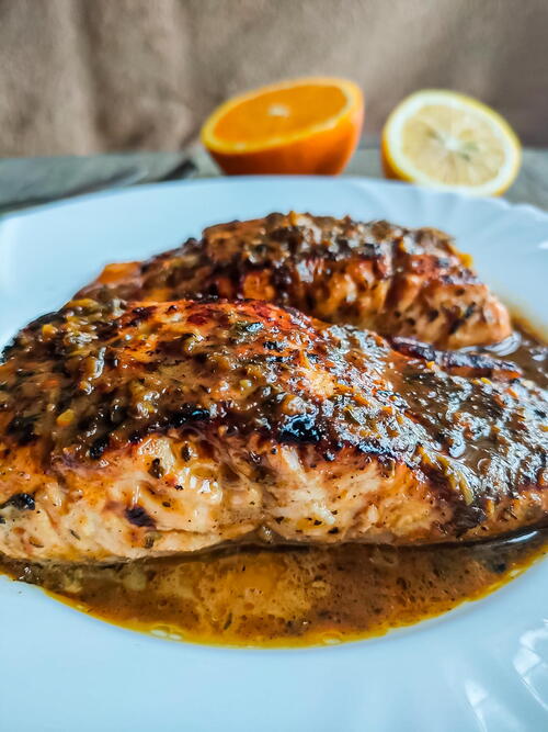 Browned Butter Honey Garlic Salmon with Citrus Glaze Browned Butter Honey Garlic Salmon with Citrus Glaze
