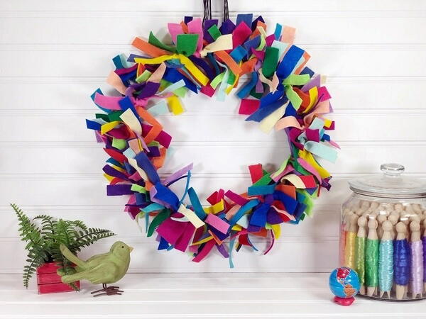 Upcycled Rainbow Scrap Wreath Upcycled Rainbow Scrap Wreath