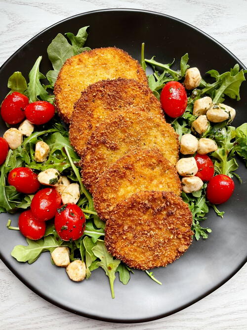 Pan Fried Eggplant With Arugula Caprese Salad gluten-free Option Pan Fried Eggplant With Arugula Caprese Salad {gluten-free Option}