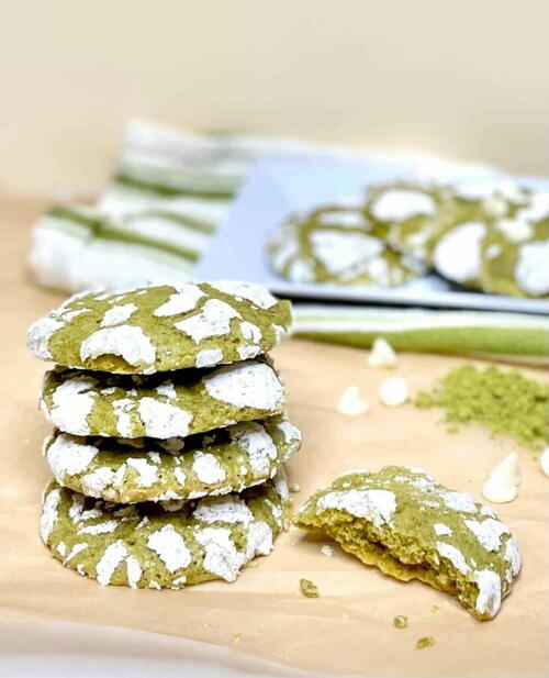 Matcha Crinkle Cookies Matcha Crinkle Cookies