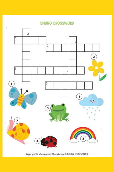 Spring Crossword Puzzle For Kids Spring Crossword Puzzle For Kids