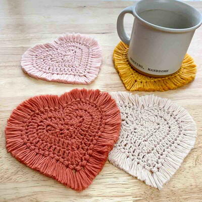 Boho Crochet Heart Coaster