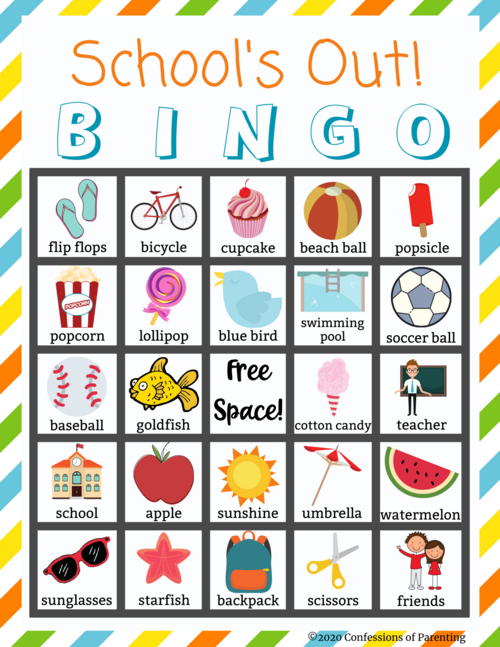 School Is Out Bingo School Is Out Bingo