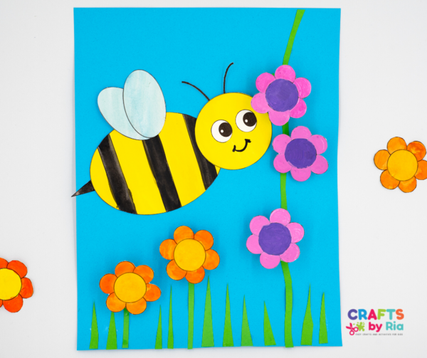 Paper Bee Craft With Colorful Flower Scene Paper Bee Craft With Colorful Flower Scene