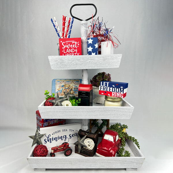 Patriotic Tiered Tray With Diy Wood Firecrackers Patriotic Tiered Tray With Diy Wood Firecrackers