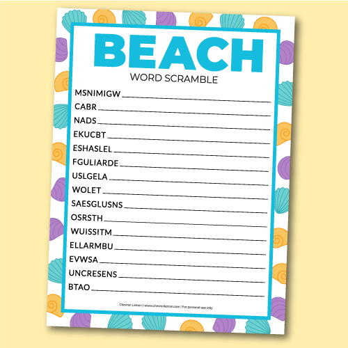 Printable Beach Word Scramble Printable Beach Word Scramble