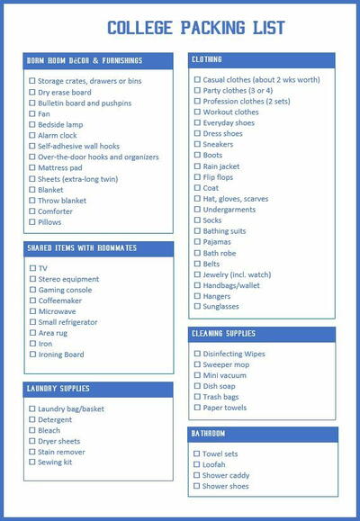 Free Printable College Packing List Free Printable College Packing List