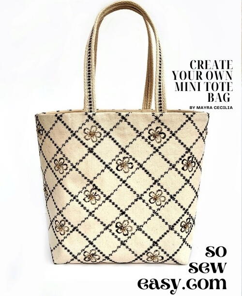 Machine Embroidered Stamped Mini Tote Bag Machine Embroidered Stamped Mini Tote Bag