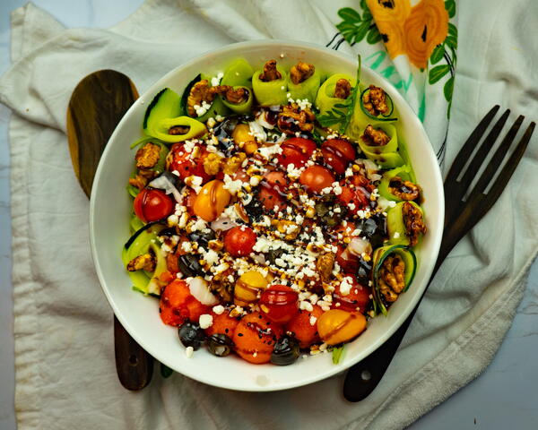 Watermelon Feta Salad Covered In Honey Roasted Walnuts And Balsamic Glaze Watermelon Feta Salad Covered In Honey Roasted Walnuts And Balsamic Glaze