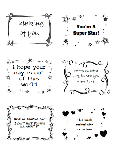 Printable Lunch Notes For Kids Printable Lunch Notes For Kids