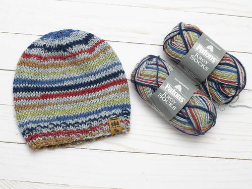 Patons Kroy Sock Yarn Hat Self Striping Beanie Toque Patons Kroy Sock Yarn Hat Self Striping Beanie Toque