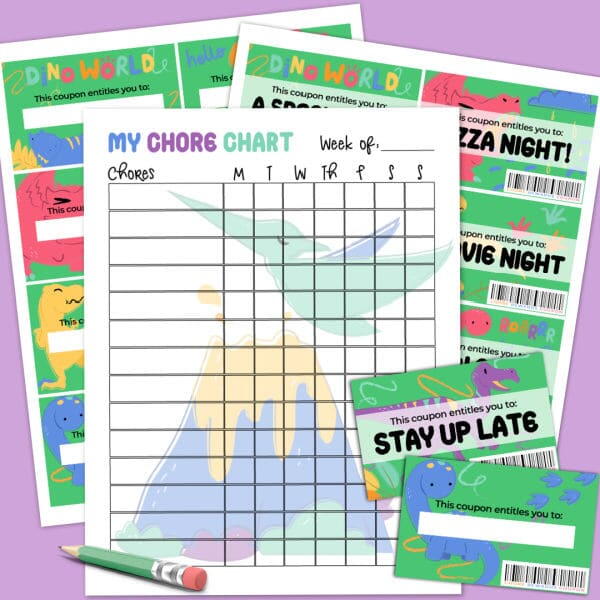 Printable Dinosaur Chore Chart With Reward Coupons Printable Dinosaur Chore Chart With Reward Coupons