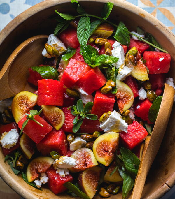 Summer Nights Watermelon Cheese Fig and Mint Salad