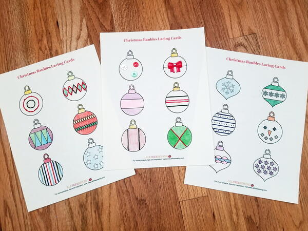 Finished Christmas Baubles Printable Lacing Cards Finished Christmas Baubles Printable Lacing Cards