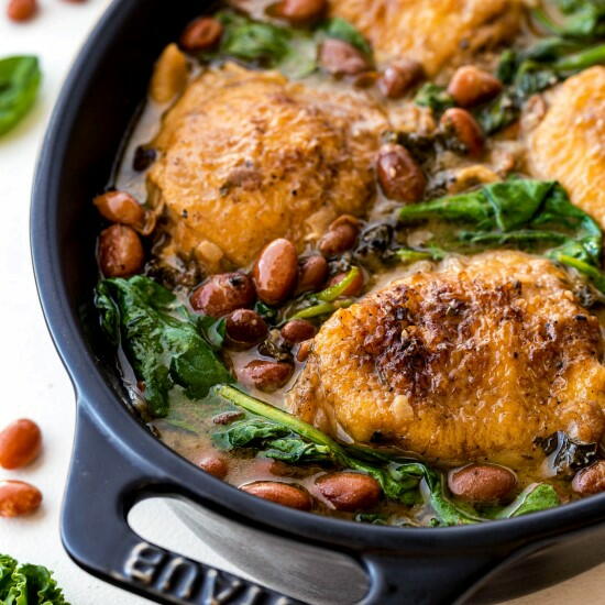 Skillet Chicken With Beans And Greens