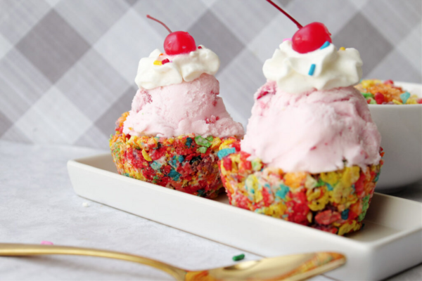 Easy Rainbow Cereal Ice Cream Cups