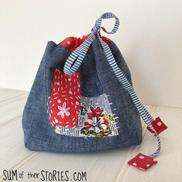 Square Drawstring Bag With Boro Style Decoration Square Drawstring Bag With Boro Style Decoration