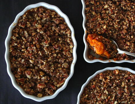 Sweet Potato Casserole with a Pecan and Gingersnap Praline Topping