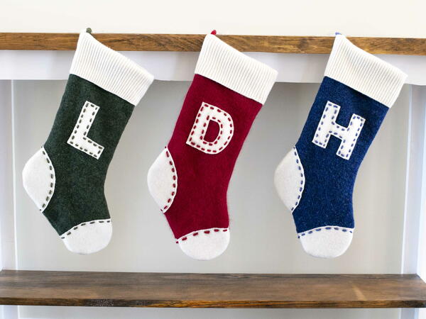 Monogram Christmas Stocking Upcycled Wool Sweaters Personalized Name Family Set Monogram Christmas Stocking Upcycled Wool Sweaters Personalized Name Family Set