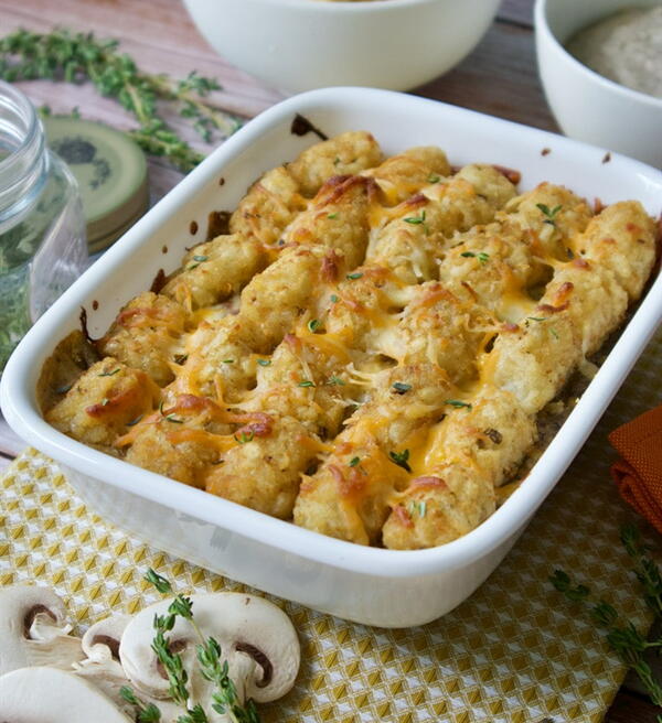 Tater Tots Casserole With Homemade Creamy Mushrooms Sauce Tater Tots Casserole With Homemade Creamy Mushrooms Sauce