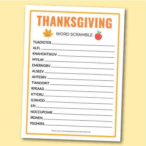 Printable Thanksgiving Word Scramble Printable Thanksgiving Word Scramble