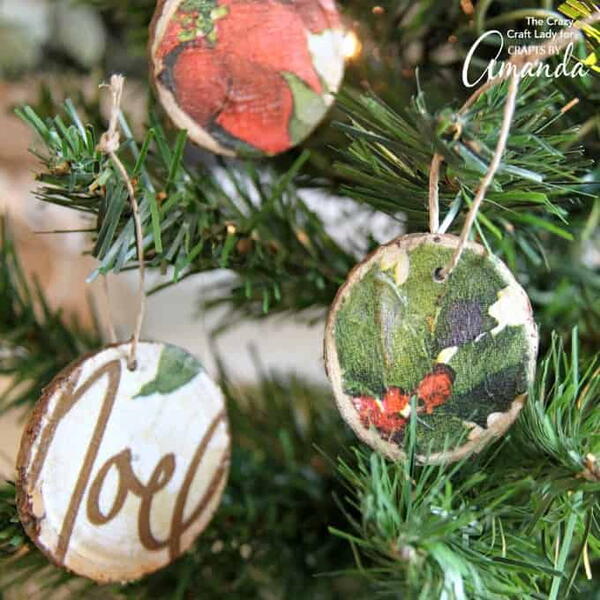 Decoupage Wood Slice Ornaments Decoupage Wood Slice Ornaments