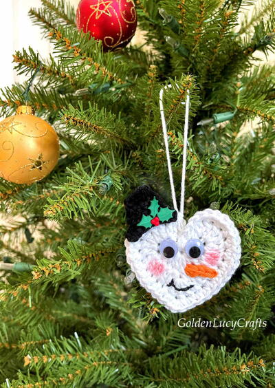 Crochet Heart Snowman Christmas Ornament