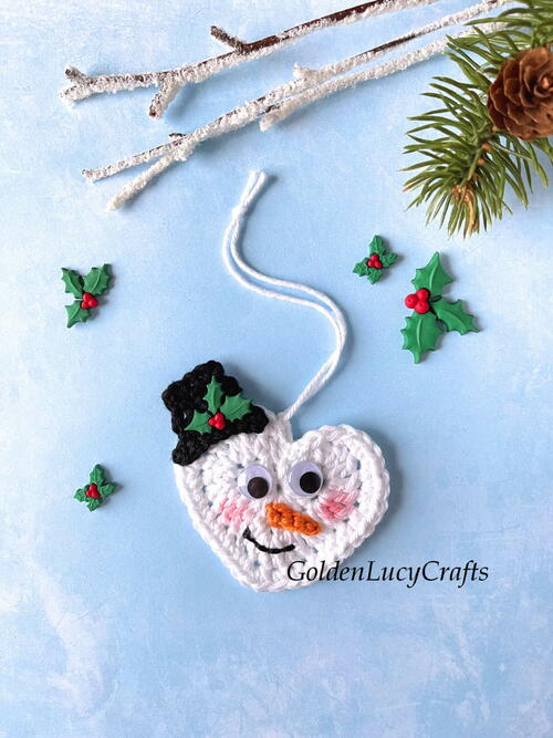 Crochet Heart Snowman Christmas Ornament Crochet Heart Snowman Christmas Ornament